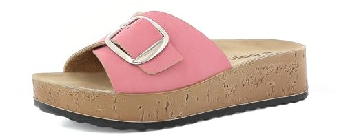 Ciabatte Donna a Fascia con Fibbia Regolabile, Suola Platform Leggerissima, Plantare Imbottito, Fucsia, 40
