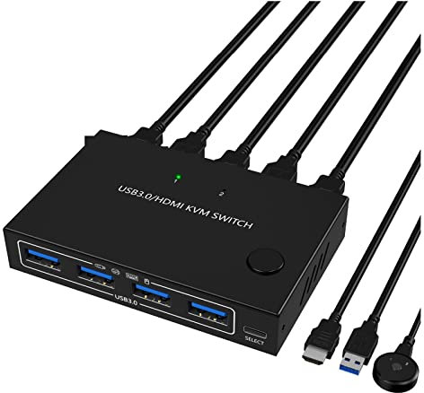 KOZWAY Videomixer 2/4In-1Out USB 3.0/4K @ 60Hz HDMI KVM Switch Box for 2 PC Sharing Tastatur Maus Drucker Stecker Video Display USB Swltch Splitter (Color : 2 HDMI Inputs, Size : Small)