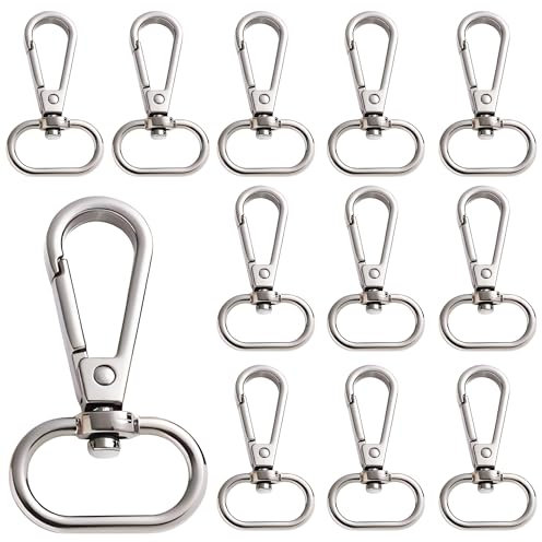 12 Pcs Swivel Snap Hooks Keyring Clip Lanyard Snap Hooks Key Chain Clip Swivel Claw Clasp Metal Keyring Key for Puppy Chains, Bags, Key Rings (Silvery)