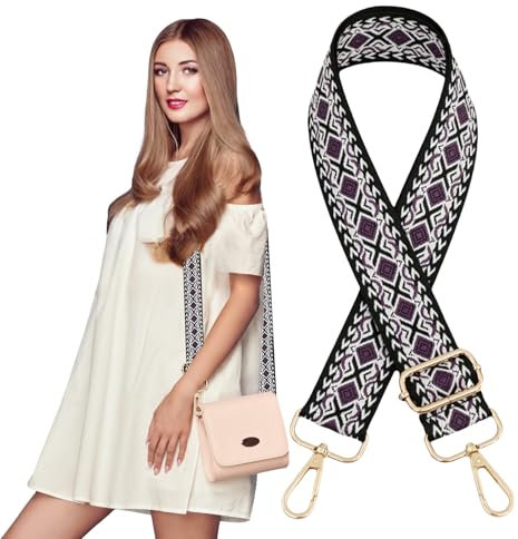Traziewell Taschengurte zum Wechseln für Taschen Damen Goldfarbene Bunter Schultergurt Längenverstellbarer Breiter Tragegurt Schultergurt für Handtaschen 3.8cm Breit 80-130cm 0819