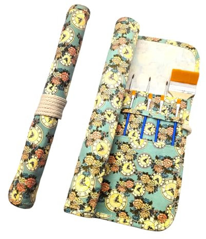 Funny live Pinselhalter, Kunstbedarf, Künstlerpinsel und Aufbewahrungs-Organizer, aufrollbare Tasche, schützt Acryl-, Öl-, Aquarellpinsel (Uhr, 20 Fächer)