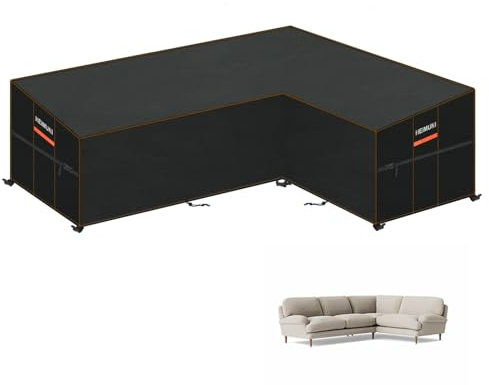 HEIMUNI Gartenmöbel Abdeckung für L-Form Sofas Wasserdicht Ecksofa Abdeckplane mit Belüftungsöffnungen, Winddicht Lounge Abdeckung Loungemöbel Abdeckhaube für L Form Lounge 260x210x90x80/65cm