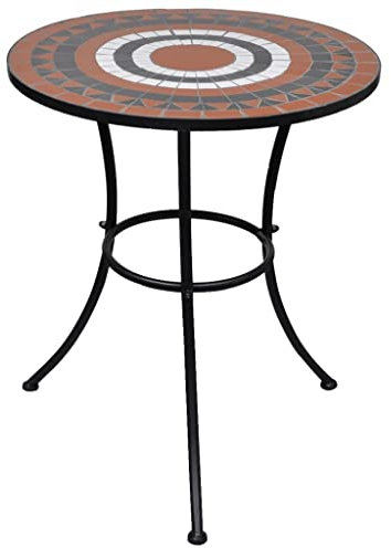 SDWEHO7 Garden Tisch Ø60x70 cm Gartentisch Beistelltisch Bistrotisch mit Fläche Mosaik und Gestell Eisen, Seitentisch für Balkon Terrasse, Terrakotta-Rot und Weiß