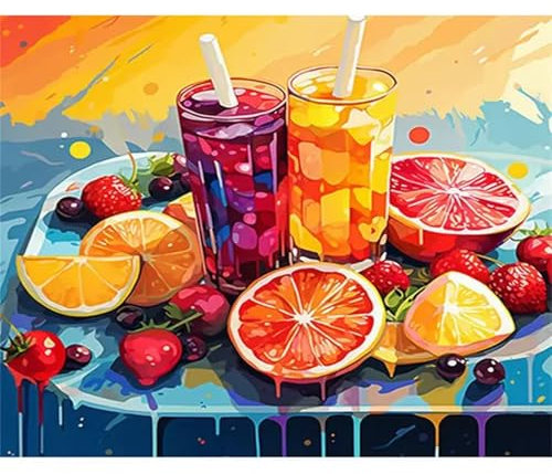 Aimaor Tasse Obst Malen Nach Zahlen Erwachsene Ohne Rahmen DIY Handgemalt Ölgemälde Leinwand Malen Nach Zahlen Kits mit Pinseln und Acrylfarben Kunsthandwerk für Zuhause Dekor - 40x50cm