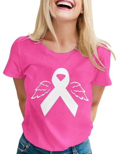 Cancer du Sein Octobre Rose T-Shirt, Ruban Rose de Sensibilisation Au Cancer du Sein D'Octobre T-Shirt Pas Cher T Shirt Femme Grande Taille T-Shirts Femme Mode Femme Vetements Top Femme Rose Pale