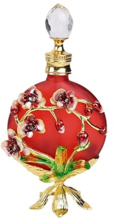 rockible Vintage Perfume Bottle Glass Perfume Bottle 30 ml,Fancy Gift for Mom, with Flowers Pattern, Empty Refillable Perfume Bottle, Red, 5.7x14cm