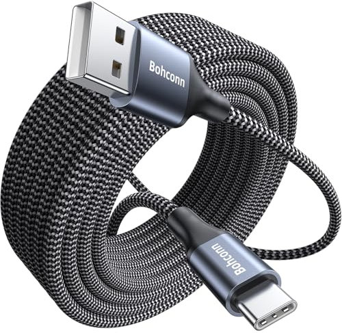 Bohconn Cable USB C de 10 m, extralargo USB C, cable de carga de nailon, controlador PS5, cable de carga USB tipo C para Samsung Galaxy S22/S21/S20, Note 10 9 8, PS5, LG V30 V20 G6 G5, Moto,Huawei P30