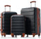 Hartschalen-Koffer Set 3-teilig - Teleskopgriff, ABS Kunststoff, Kombinationsschloss, 360° Rollen - Reisekoffer Trolley für Urlaub & Geschäftsreisen - Erweiterbar, Leicht, Robust (Schwarz+Braun)