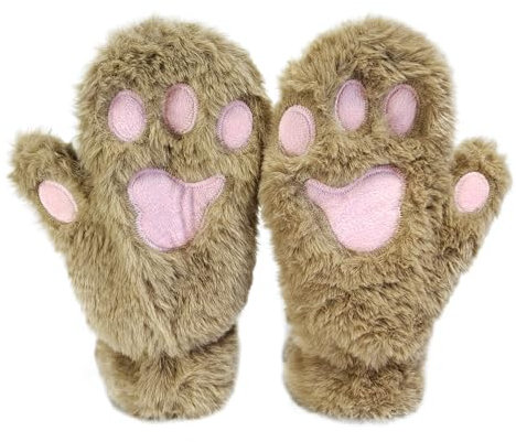 AffeGifts Katzenhandschuh, Plüsch Handschuhe Fäustlinge Nette Full Finger Handschuhe Warme Winter Handschuhe Katze Cosplay Handschuhe für Frauen Lady und Teenage Mädchen (Braun)
