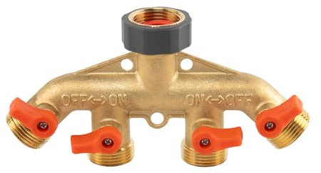 Garden Outdoor Brass 4-Way tap Splitter/Manifold,Watering/Irrigation with Flow Control valves