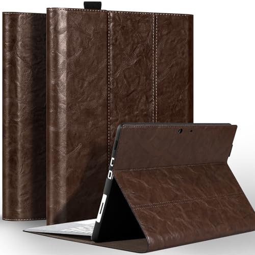 NANRUIL Custodia per Microsoft Surface Pro X/X Plus + 13 pollici 2019/2020/2021/2024, in vera pelle, compatibile con tastiera di tipo e supporto per Surface Pen Holder, marrone scuro