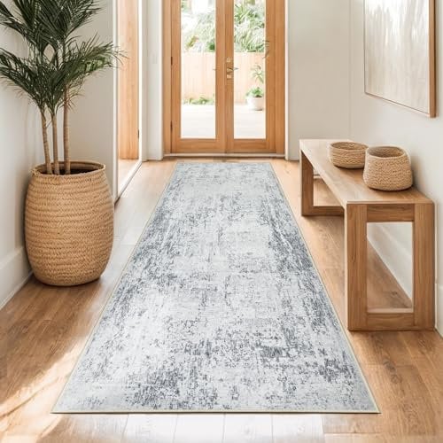 Capslpad Teppich Läufer Flur 80x200cm Grau Abstrakter Waschbar rutschfest Küchenläufer Teppich Modern Minimalistisch Kurzflor Kunstwolle Teppiche für Wohnzimmer Schlafzimmer
