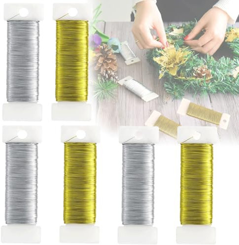 Cerkkapo 0,35mm x 300m Basteldraht Dünn, 6 Rollen Draht zum Basteln Basteldrähte Blumendraht Floristendraht Schmuckdraht Wickeldraht für Basteln Handwerk Pflanzen Blumen Deko (50m/Rolle)