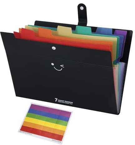 Cartella Portadocumenti Espandibile con 7 Scomparti, A4 Raccoglitore Documenti Portatile File Organizer con Etichette per Casa, Ufficio, Scuola e Viaggi, Nero