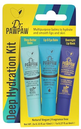 Dr.PAWPAW Deep Hydration Kit, Fragrance Free Multi Purpose Pawpaw Balm Set 2 x 10ml and 1 x 8ml, Vegan Hydrating Care for Lips Skin Hair and Nails