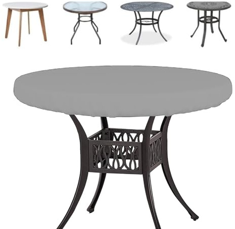Crysterris Tischplatte Abdeckung Outdoor Rund, Wasserdicht Schutzhülle für GartenmöBel Rund 210D Oxford Wetterfest Abdeckplane für Gartentisch Runden mit Zugkordel(Size:92 * 10cm,Color:grau)