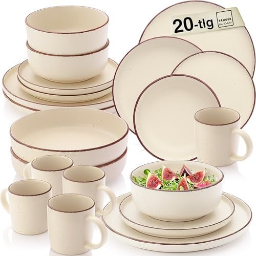 SÄNGER Bombay Beach | Kombiservice 20 teilig, Steingut Geschirr 4 Personen, 4x Speiseteller 4x Dessertteller 4x Schalen 4x Pastateller 4x Kaffeebecher, Teller Set modern | VALUE COLLECTION