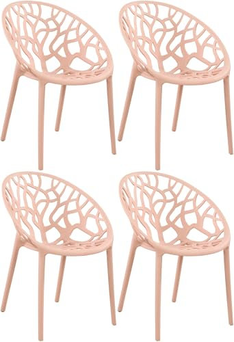 CLP 4er Set Gartenstühle Hope Kunststoff I Stapelstühle wetterfest und UV-beständig I Outdoorstühle pflegeleicht I Sessel für draußen, Farbe:rosa