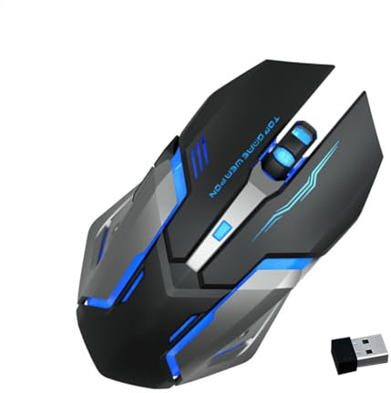 Wireless Mouse: Precision Rechargeable Pointer, Pulsing LED Illumination | Radio Frequency Clicker With Six Mute Keys, High Performance Electronic Notebook Device, E