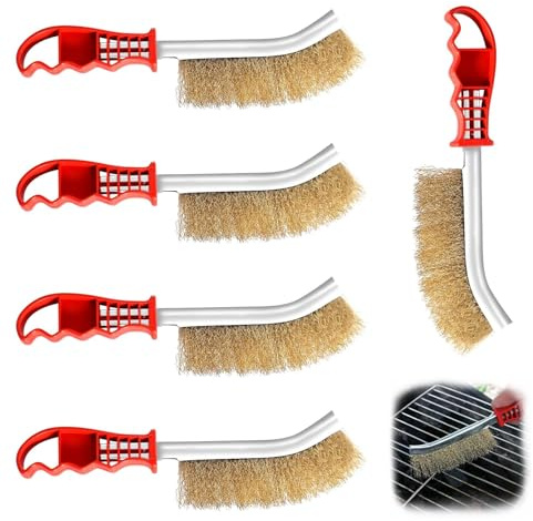 Grillbürste Messing, 5 Stück Messingbürste Grill, 140MM Drahtbürste Grill Messing Grillbürste Messingbürste für die Reinigung von Schweißschlacken und Rost und Grillrückstände