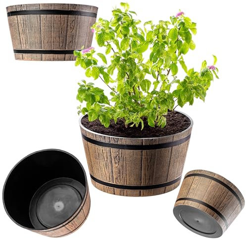 KADAX Vaso per Piante Ø 40 cm, in Plastica Effetto Legno per Giardino, Balcone o Terrazza, con Secchio (Marrone Moca)
