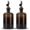 Koffs Design Lot de 2 bouteilles d'huile à remplir – Distributeur d'huile moderne en verre marron avec bec verseur en acier inoxydable – Distributeur d'huile et de vinaigre – Bouteilles imprimables
