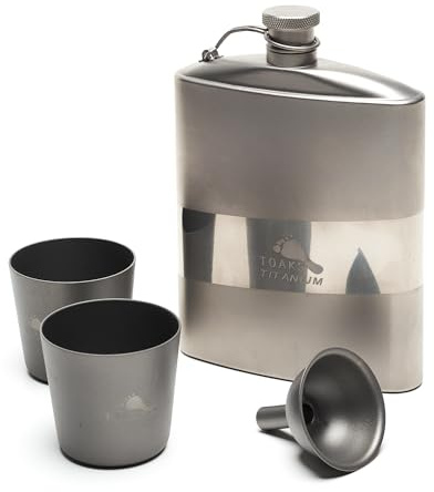 TOAKS Lot de flasques plates en titane avec 2 verres à shot et entonnoir, ultra léger et durable pour randonnée et camping 200 ml