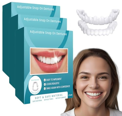 Veenora Lot de 3 prothèses dentaires à clipser en haut et en bas pour prothèses dentaires à clipser en haut et en bas - Makeover instantané du sourire pour les écarts/désalignements - Silicone de