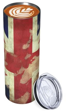 20oz Tumbler Vintage Union Jack British Flag Travel Coffee Mug Insulated Stainless Steel Double Wall Tumbler for Hot & Cold Drinks Reusable Drink Thermos Cup Iced Tea Mug Gifts for Women Men