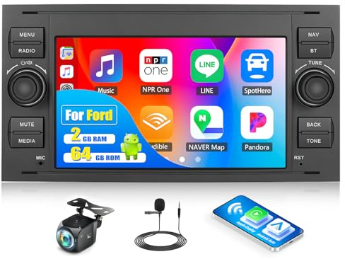 2G+64G Android 13 Doppel Din Radio für Ford Transit Connect Fiesta Focus Galaxy Mondeo Kuga S-Max Carplay Android Auto Autoradio Mit Bildschirm 7 Zoll Bluetooth/FM RDS/WiFi/GPS SWC+Rückfahrkamera&Mic