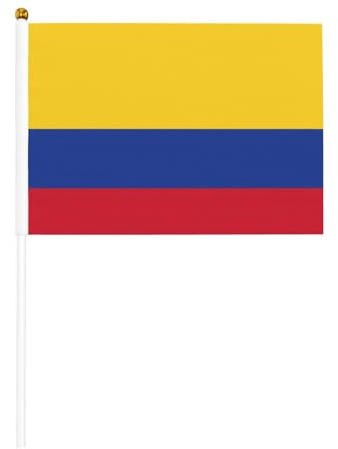 Bandera de mano, bandera de Colombia, banderas de poliéster con poste de plástico para eventos y decoración