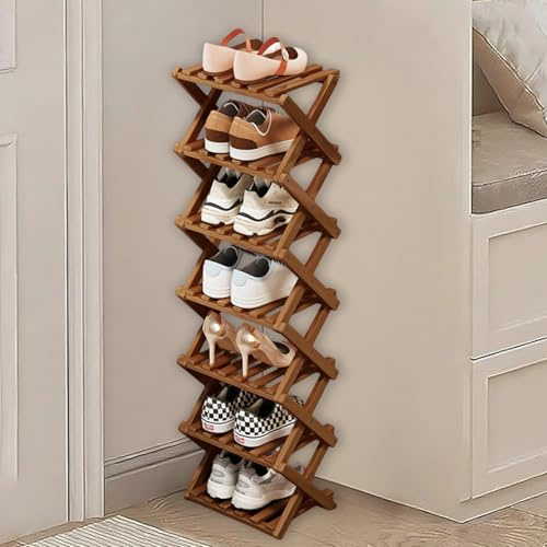 kiss me Faltbares Schuhregal Klein, Vertikales Schuhregal Aus Holz 7 Etagen