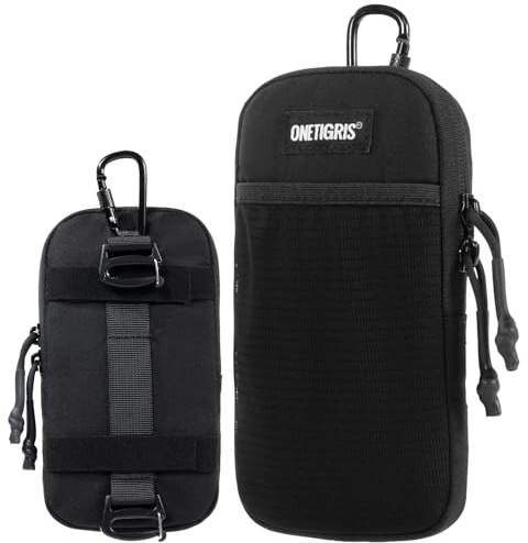 OneTigris Taktische Handytasche, EDC Pouch Molle Tasche Klein mit Karabinern für 4,7-6,7 Handys Outdoor Handyhalter für Radfahren,Laufen,Bergsteigen, Reisen-Reines Schwarz