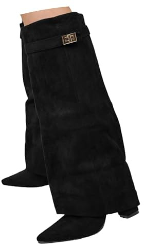 pvucpot Stivali Donna Invernali Autunnali, Texani Cowboy Stivaletti Alti, Stivali Al Ginocchio Donna, Stivaletti Con Tacco Punta, Stivaletto Wide Fit Con Plateau, Fold Over Boots Marroni