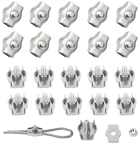 huruirui 20pcs M3 Presillas Cable Acero Abrazaderas De Cable 304 Inoxidable Clips Wire Rope Clips Tensor Cuerda Tendedero Cable De Acero Cuerda