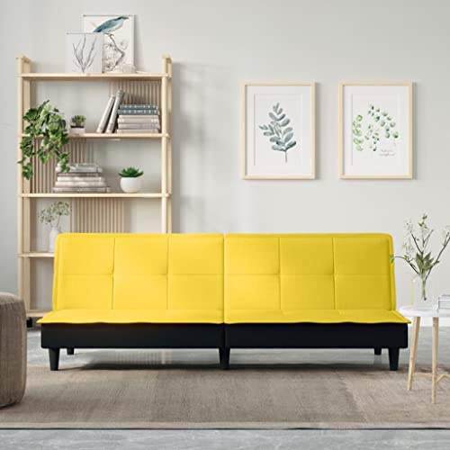 QUAHEAS Hellgelbes Schlafsofa aus Stoff, verstellbare Rückenlehne, Bequeme Gästecouch für Wohnzimmer, Robustes Futon-Bettsofa, modernes Möbelstück