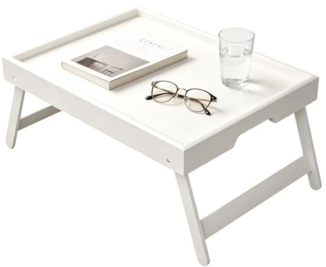 TOATELU Vassoio da letto in bambù con gambe pieghevoli, vassoio da portata per la colazione a letto, vassoio per la colazione, tavolo per laptop, vassoio per snack, per letto e divano, 40 x 30 x 19 cm