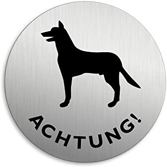 Schild Achtung Hund Ø 75 mm Aluminium Türschild Edelstahloptik Nr.39014-K