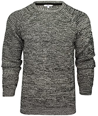 Xact Mens Jumper Fashion Chunky Fisherman Fleck Knit Long Sleeve (Black) XXL