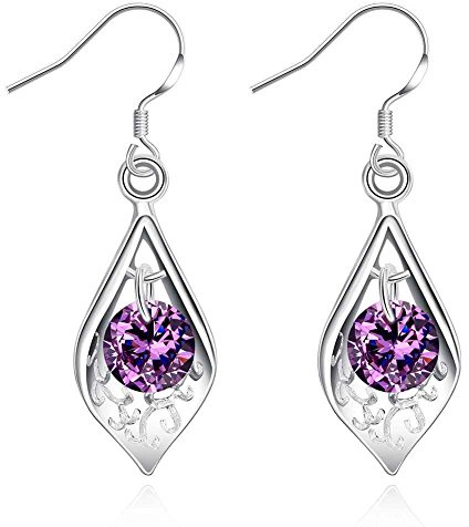1 Paar 925 Sterling Silber Überzogene Lila Zirkon Ohrringe Wassertropfen Baumeln Ohrringe Für Frauen Kristall Funkelnde Elegante Brautschmuck