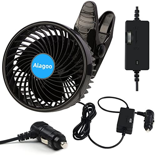 Alagoo Car Fan 6'' 12V Fan Cool Gadgets Clip Fan for Front Rear Seat Passenger Portable Car Seat Fan Electric Car Fans Quiet Car Air Conditioner with Cigarette Lighter Plug for Car/Vehicle SUV, RV