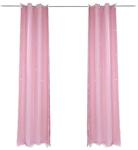 VORCOOL Rideau Occultant de Motif Étoiles Creuses avec Double Gaze pour Salon Chambre (Rose)