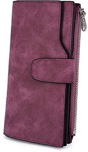 UTO Femme Portefeuille Blocage RFID Cuir Synthétique Porte Monnaie Matte Bien organisé Pratique Pourpre