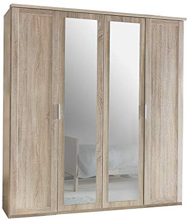 Wimex Nadja Drehentürenschrank-2 Spiegel, Eiche Sägerau-Nachbildung, 58 x 180 x 208 cm
