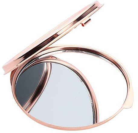 Fenteer Miroir de Maquillage de poche Rond Miroir Pliable Double Faces Cadeau Femme - Rose d'or 6 x 6 cm