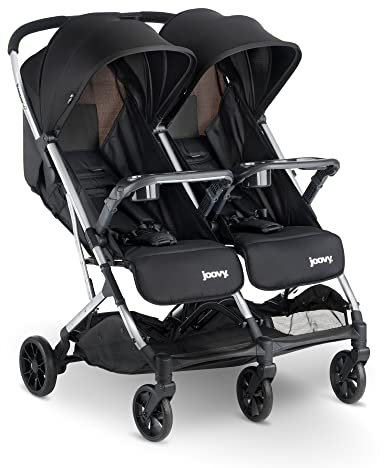 Joovy Kooper X2 Doppelter Kinderwagen, leichter Kinderwagen, kompakt zusammenklappbar mit Ablagen, schwarz