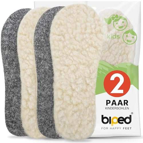 biped 2 Paar Kinder Lamm Wollsohlen - Extra dicke Winter Einlegesohlen aus Lammwolle und Filz - Wärmende Einlagen z2690(28-29)