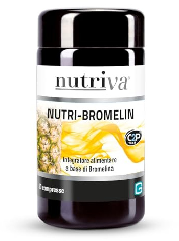 NUTRIVA Nutri-bromelin Integratore Alimentare A Base Di Bromelina, adatto per chi soffre di ritenzione idrica, cellulite e vuole migliorare il microcircolo, 30 compresse, vegano