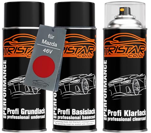 TRISTARcolor Pintura automotriz Set de botes de spray para Mazda 46V Soul Red Crystal Metallic Fondo pintura base pintura transparente aerosol 400 ml