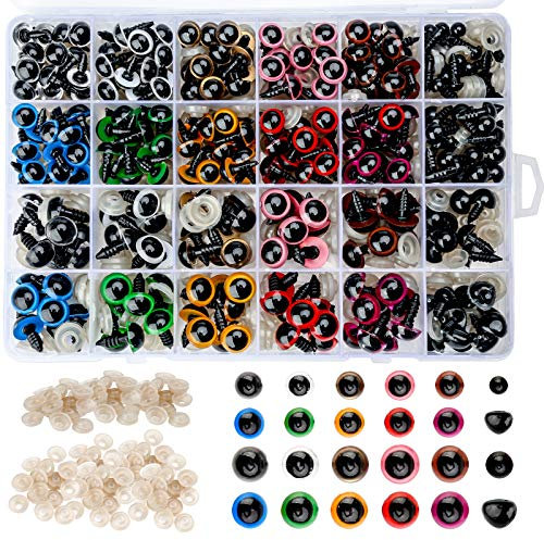 600 Stück Kunststoff Sicherheitsaugen und Sicherheitsnasen 6-14mm Puppenaugen Teddyaugen und Teddynase mit Unterlegscheiben Sicherheitsaugen für Häkeltiere,Puppe, Plüschtier und Teddybär